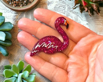 Handmade flamingo brooch, needle minder, flamingo gift, flamingo brooch, flamingo jewellery, flamingo gifts, flamingo needle minder