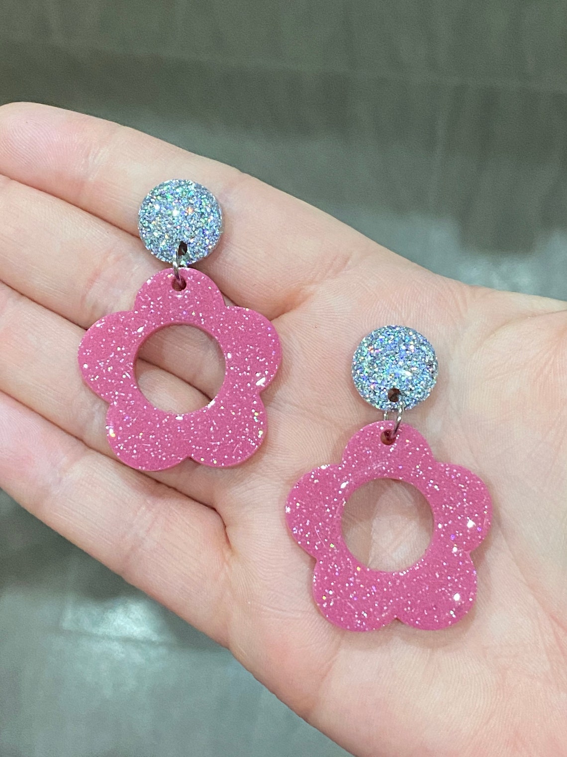 Handmade resin earrings glitter dangle earrings valentines Etsy