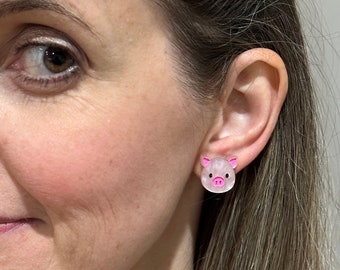Acrylic pig earrings, acrylic pig studs, acrylic studs, acrylic earrings, acrylic jewellery, pig studs, pig gift,
