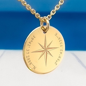 14K Gold Kompass Halskette, personalisiertes Geschenk, Koordinaten Halskette, personalisierte Halskette, Geschenk für beste Freunde, Geburtstagsgeschenk