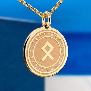 Gold Othala  Necklace, Gold Viking  Pendant, Nordic Jewelry, Pagan Compass Pendant, Personalized necklace, Christmas Gift, Odin pendant