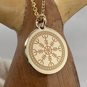 Gold Vegvisir Compass Necklace, Gold Viking Compass Pendant, Viking Disc Charm, Nordic Jewelry, Pagan Compass Pendant, Personalized necklace