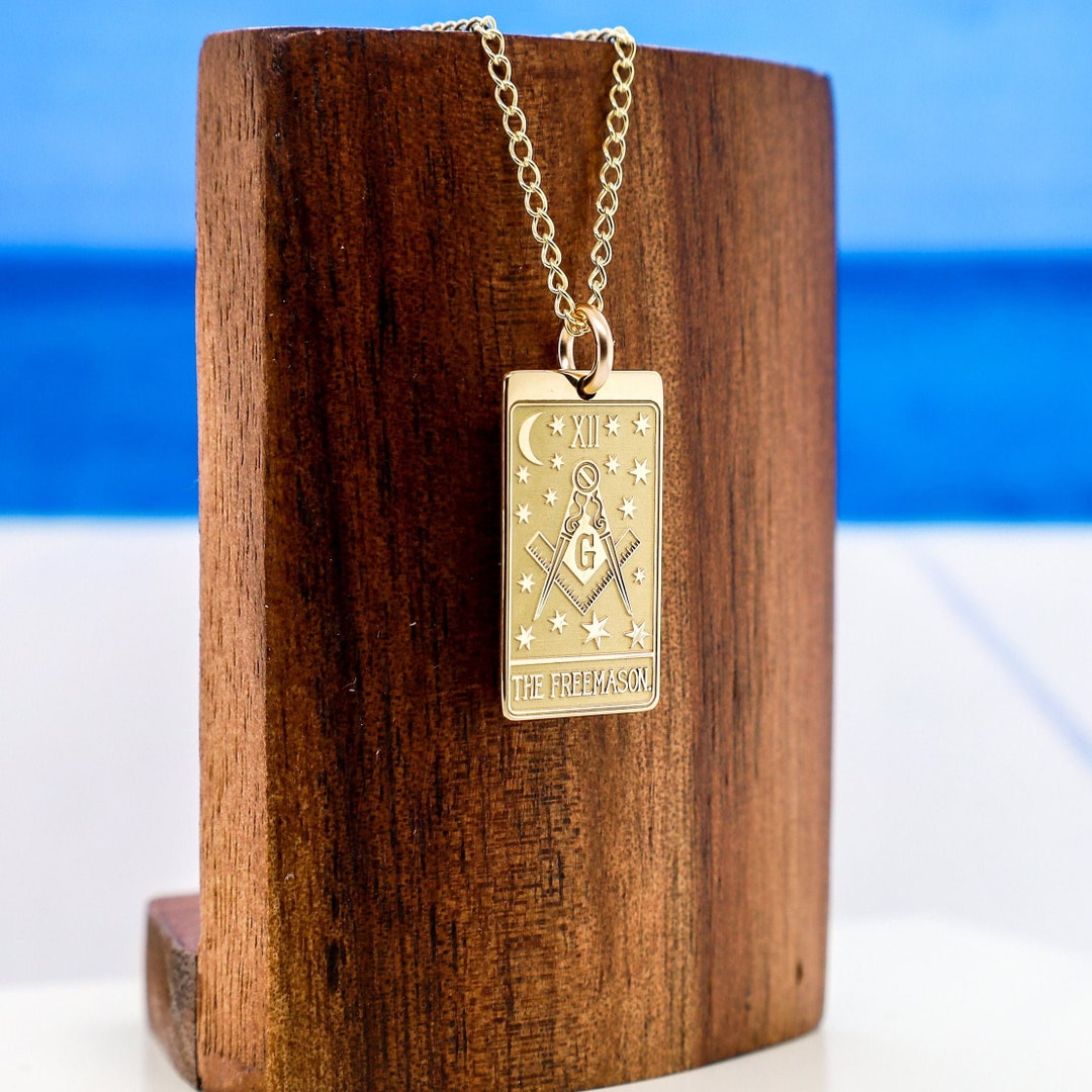 14K Solid Gold Masonic Necklace, Gold Minimalist Masonic Pendant