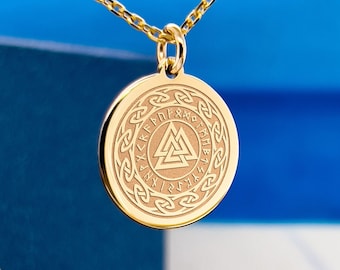 14k Solid Gold Celtic Valknut Norse Necklace Viking Pendant Handmade Jewelry Pagan Scandinavian Pendant, Meaningful Gift, Odin Pendant