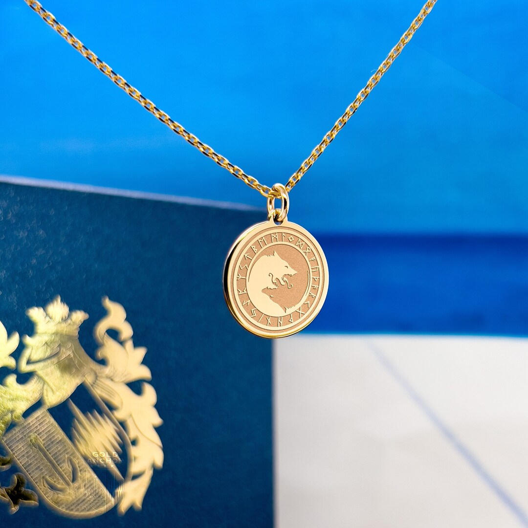 14K Gold: 0,6 Mm Thickness Solid Gold Viking Wolf Necklace,skoll and ...