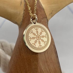 14K Solid gold Vegvisir Compass Necklace, Gold Viking Compass Pendant,Nordic Jewelry,Pagan Compass Pendant ,Viking Disc Charm