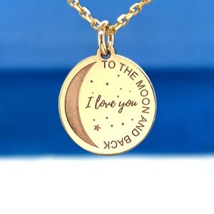 14K Gold I love you to the moon and back necklace, Handmade jewelry, Personalized jewelry, Minimalist necklace, Christmas gift, Xmas pendant