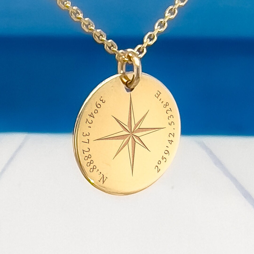 Dainty Gold Compass Necklace, Coordinates Necklace, Personalized Necklace, Gift for Best Friends