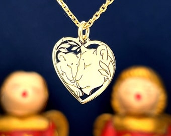 Dainty Gold Lion Necklace, Christmas Gift, Lion king necklace, Personalized necklace, Heart name necklace, Gift for mom, Simba necklace