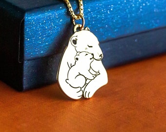 Gold Mama bear with her bear cub necklace,Gold  Mamma bear necklace, Necklace for mom,Pregnancy gift, Mama Jewelry, New parents gift