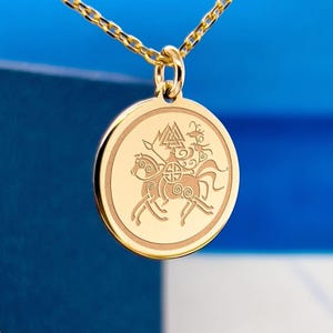Christmas Gift 14K Real Gold  Necklace Odin Viking Necklace,Nordic Gold Disc Pendant,Dainty Pagan Raven Necklace,Raven Jewelry,Rune Necklace
