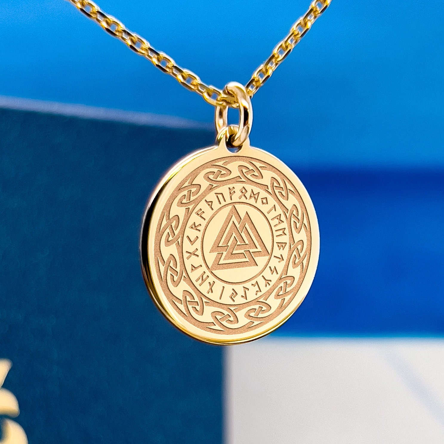 14k Solid Gold Viking Valknut Norse Necklace Celtic Pendant Etsy