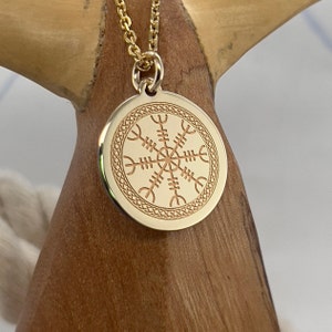 Solid 14K Gold Necklace, Gold Viking Compass Pendant, Viking Disc Charm, Nordic Jewelry, Pagan Compass Pendant, Personalized necklace