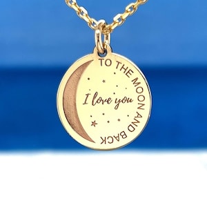 Christmas gift 14K Gold I love you to the moon and back necklace, Handmade jewelry, Personalized jewelry, Minimalist necklace, Xmas pendant