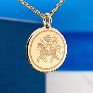 Pagan Jewelry 14K Real Gold  Necklace Odin Viking Necklace,Nordic Gold Disc Pendant,Dainty Pagan Raven Necklace,Raven Jewelry,Rune Necklace