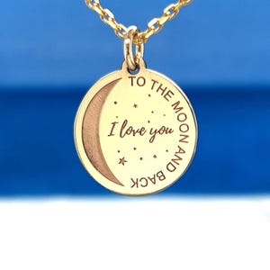 14K Gold I love you to the moon and back necklace, Handmade jewelry, Personalized jewelry, Minimalist necklace, Christmas gift, Xmas pendant
