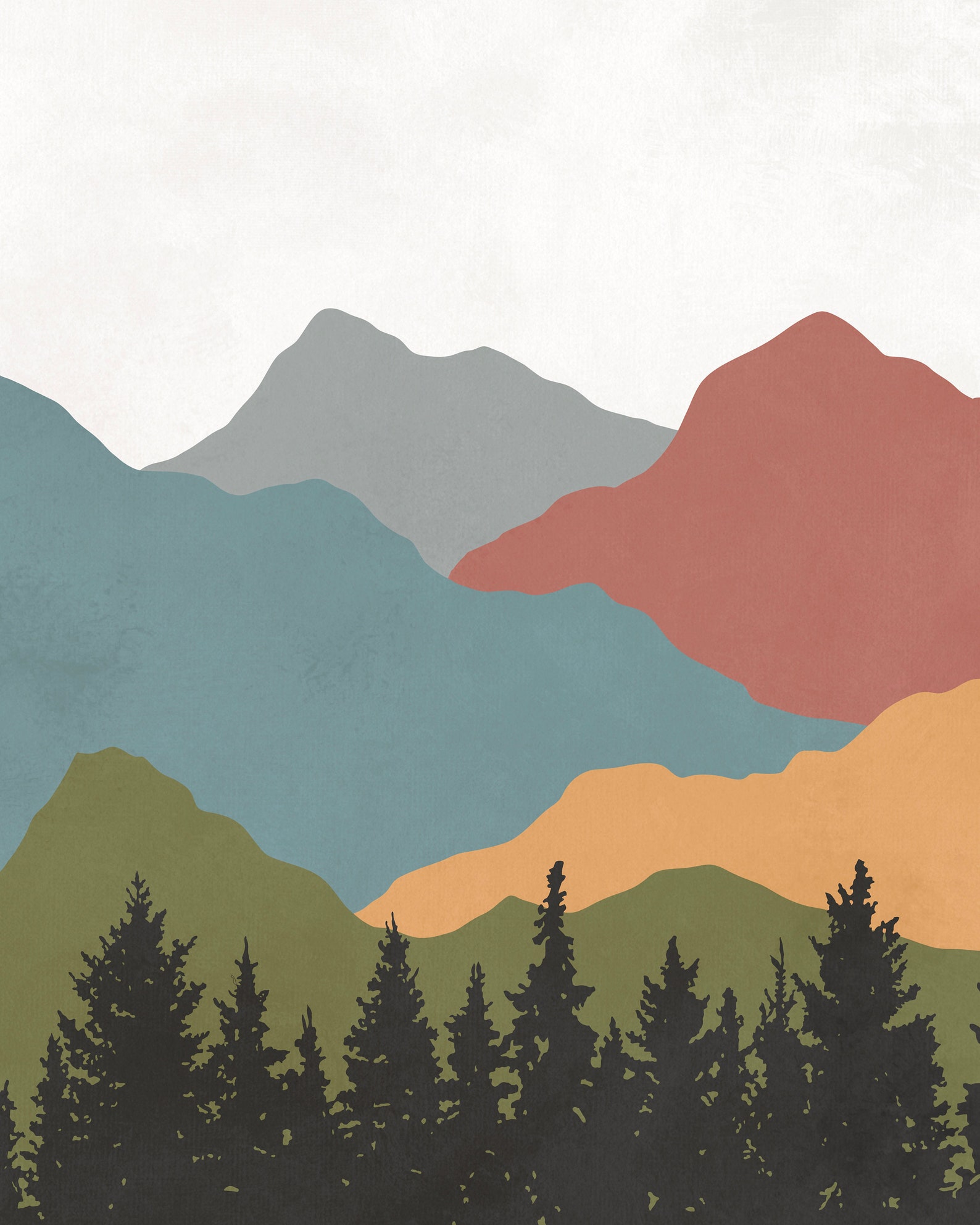 Boho Mountain Art Abstract Mountain Wall Art Mid Century - Etsy