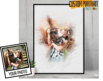 Custom Horse Watercolour Portrait Print From Your Photo (Poster) | Horse Lover Gift Print | Horse Decor Gift | Custom Horse print