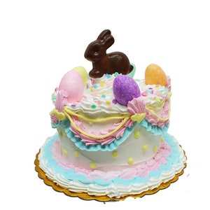 Fake Easter Cake: Pastel Spring Decor with Chocolate Bunny