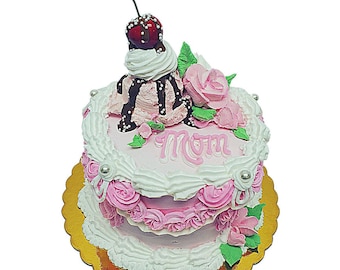 Fake Cake Centerpiece: Pink Roses, Faux Whipped Cream, Mother's Day Decor