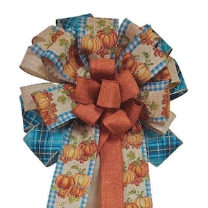 Fall bow, Fall wreath bow, Fall lantern bow, Fall decor, Halloween bow, Wreath bow, Large bow, Orange and Blue Bow, Pumpkin Bow