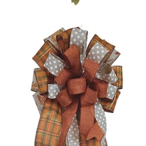 Large Fall Wreath Bow: Plaid & Leaves Thanksgiving Decor