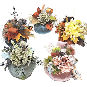 Fall centerpiece, Pumpkin centerpiece, Fall decor, Floral arrangement, Mantel, Table top, Farmhouse, Velvet Pumpkin, Turquoise Pumpkin
