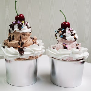 Faux Ice Cream Sundae: Strawberry Chocolate Fake Dessert, Photo Prop