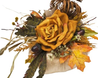 Velvet Pumpkin Fall Centerpiece: Floral Autumn Rose Decor