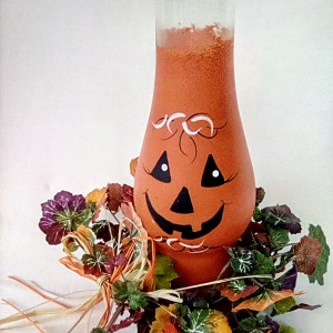 Fall decor, Jack-o&#39;-lantern, Centerpiece, Halloween party, Pumpkin lantern, Lantern Battery Candle Holder, Painted Glass, Tealight Holder