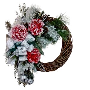 Winter Willow Wreath: Snow-Dusted Peonies, Pine Cones & Jingle Bells