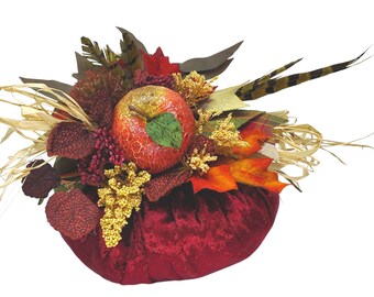 Velvet Pumpkin Fall Centerpiece: Floral Mantel Table Decor