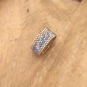 Pastel Beaded Ring, Wide Handmade Ring, Miyuki Delica Ring, Bead Woven Band Ring, Peyote Ring, Hypoallergenic Jewelry