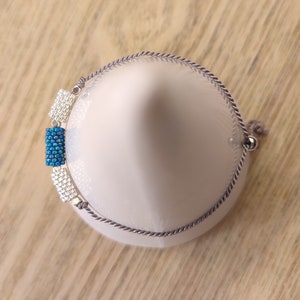 Silk Cord Bracelet, Dainty Adjustable Bracelet, Silver and Teal Peyote Tube Bracelet, Delicate Beaded Unique Jewelry, Tiny Casual Bracelet
