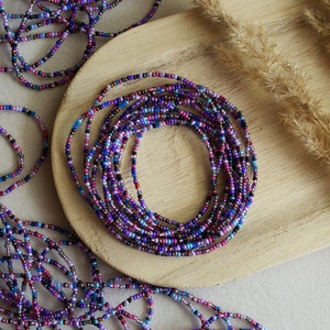 Violett rosa blått armband med omlott, 225 cm långt stretcharmband med fröpärlor, fint pärlarmband, 12-pack armband med omlott, halsband, fotlänksarmband