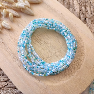 Light Blue Summer Wrap Bracelet, 88&quot; Long Seed Bead Stretch Bracelet, Delicate Beaded Bracelet, 12X Wrap Bracelet, Necklace, Anklet Bracelet