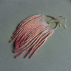 Pink Ombre Long Earrings Long Fringe Beaded Earrings Gift for - Etsy