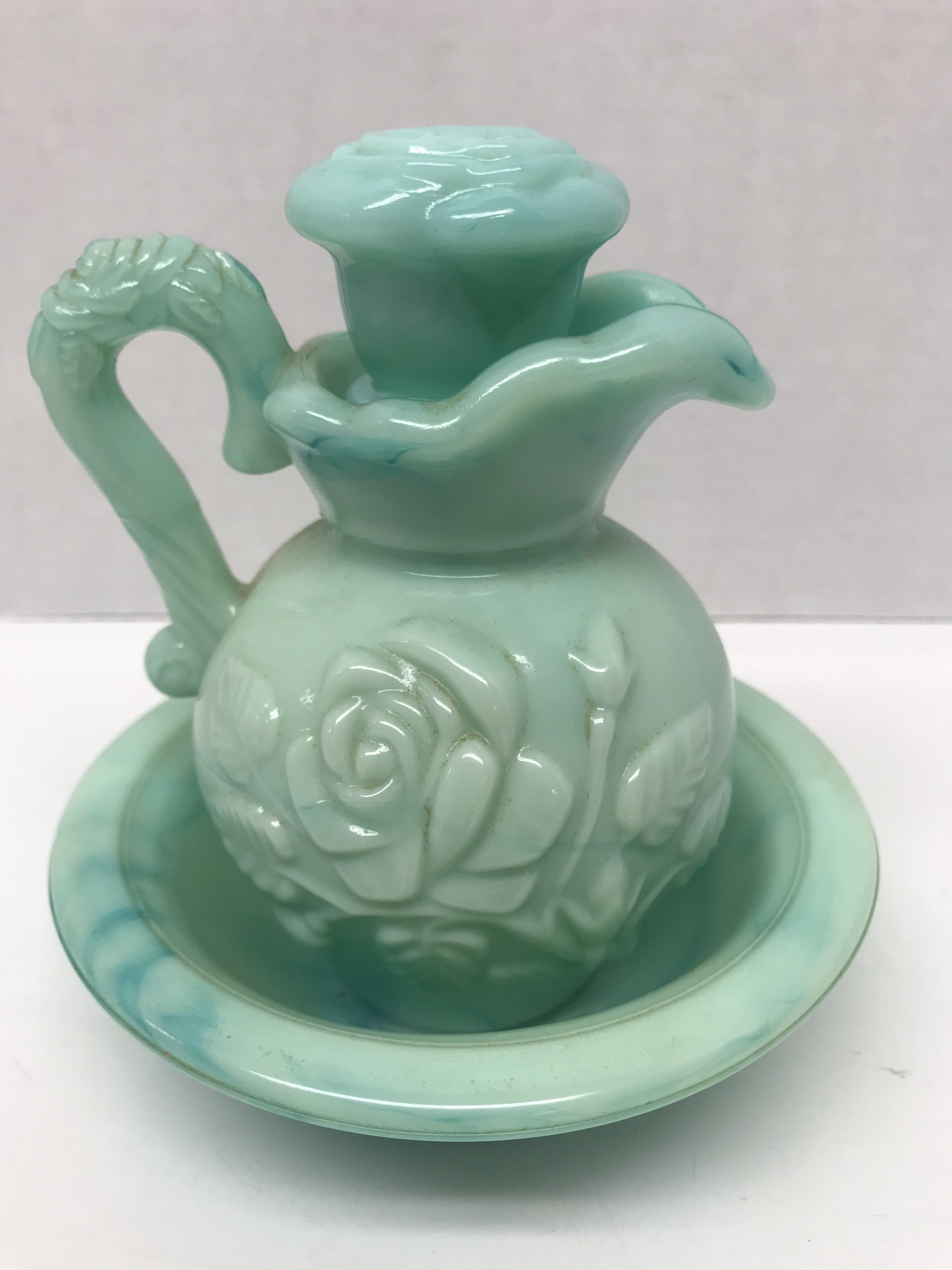 Vintage Avon Green Milk Slag Glass Miniature Pitcher and Basin Etsy