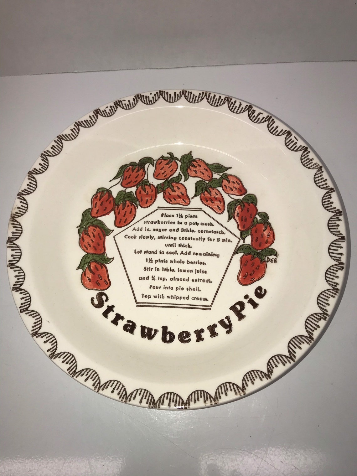 Vintage Stoneware 10 Strawberry Pie Plate with Recipe Etsy