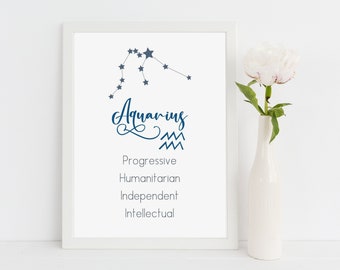 Aquarius digital download, Aquarius gift, astrology gift, traits, printable, 2 sizes, jpg & pdf, instant download, office decor