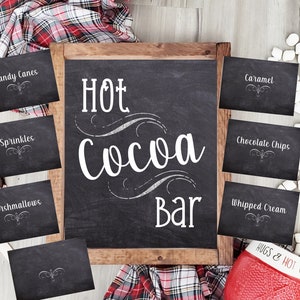 Hot Cocoa Bar Digital Download Kit, Hot Chocolate Station Digitale Schilder, Kreidetafel Aussehen, verschiedene Größen, Formate & Zeltkarten inklusive