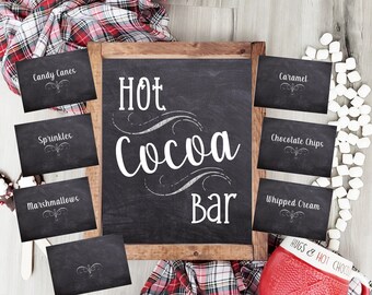 Hot Cocoa Bar Digital Download Kit, Hot Chocolate Station Digital Signs, chalkboard appearance, various sizes, formats & tent cards included