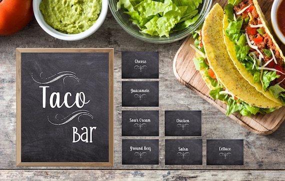 Taco Bar Digital Download Kit, Taco Station Digital Sign and Tent Cards for a Party, Fiesta or Cinco de Mayo, Various Sizes and Formats