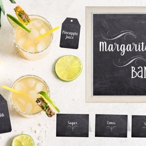 Margarita Bar Digital Download Kit, Margarita Sign for Cinco de Mayo, Bridal Showers, Chalkboard appearance, includes tent cards and tags