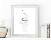Taurus digital download, Taurus astrology gift, zodiac sign, Taurus traits, printable, 2 sizes, jpg & pdf, instant download, office decor
