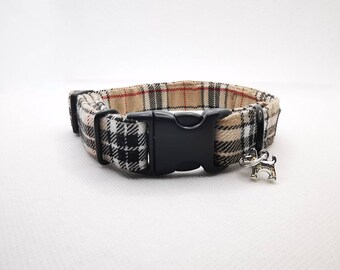 Beige Tartan Dog Collar, Dog Collar, Tartan Dog Collar