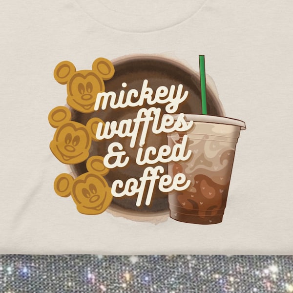 Mickey Waffles y camiseta de café helado, comida en forma de Mickey, Mickey y café, comida de Mickey, adicto al café