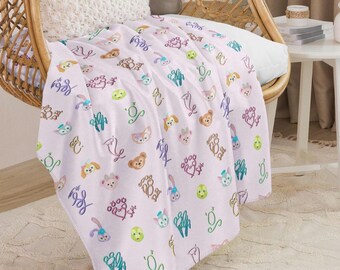 Duffy and Friends Inspired Sherpa Blanket, Duffy Shellie Mae Gelatoni Olu Mel Stella Lou Cookie Ann Blanket Disney Signature Blanket Gift