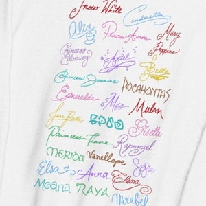 Princess Autograph Sweatshirt, Royal Girls Sweatshirt, Cinderella, Snow White, Aurora, Alice, Mulan, Tiana, Frozen Elsa, Ariel, Mirabel