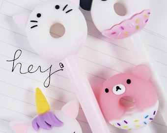 Donut Top Animal Pen ~ stylos mignons, papeterie kawaii, stylos kawaii, journal de balle, bujo, stylos gel, planificateur, stylos planificateur, fournitures scolaires